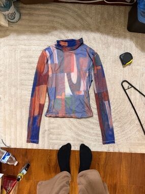 Princess Polly Abstract Mesh Long Sleeve Turtleneck Top - Multicolor